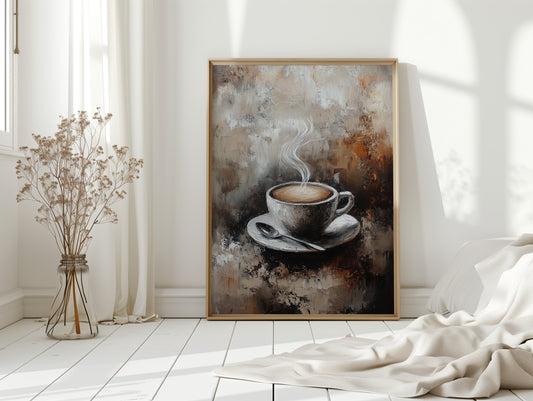 Steaming Coffee Cup Canvas Art - Rustic Kitchen Decor - Gallery Canvas image 5