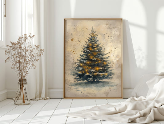 Glowing Christmas Tree Watercolor Print - Festive Wall Art - Gallery Canvas image 5
