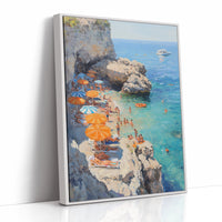 Orange Umbrellas Line Mediterranean Shores