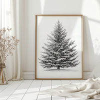 Snow-Covered Pine Tree Drawing - Winter Botanical Art - Gallery Canvas image 10