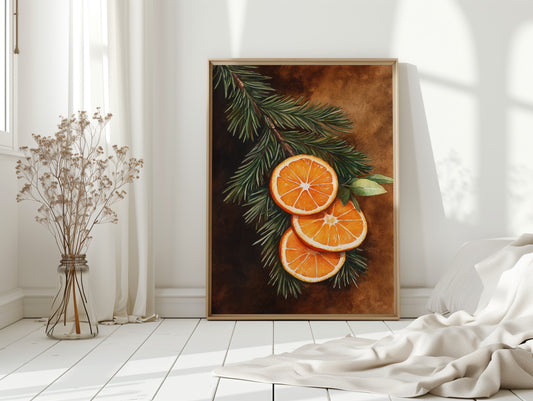 Orange Slice Pine Branch Print - Rustic Nature Art - Gallery Canvas image 9