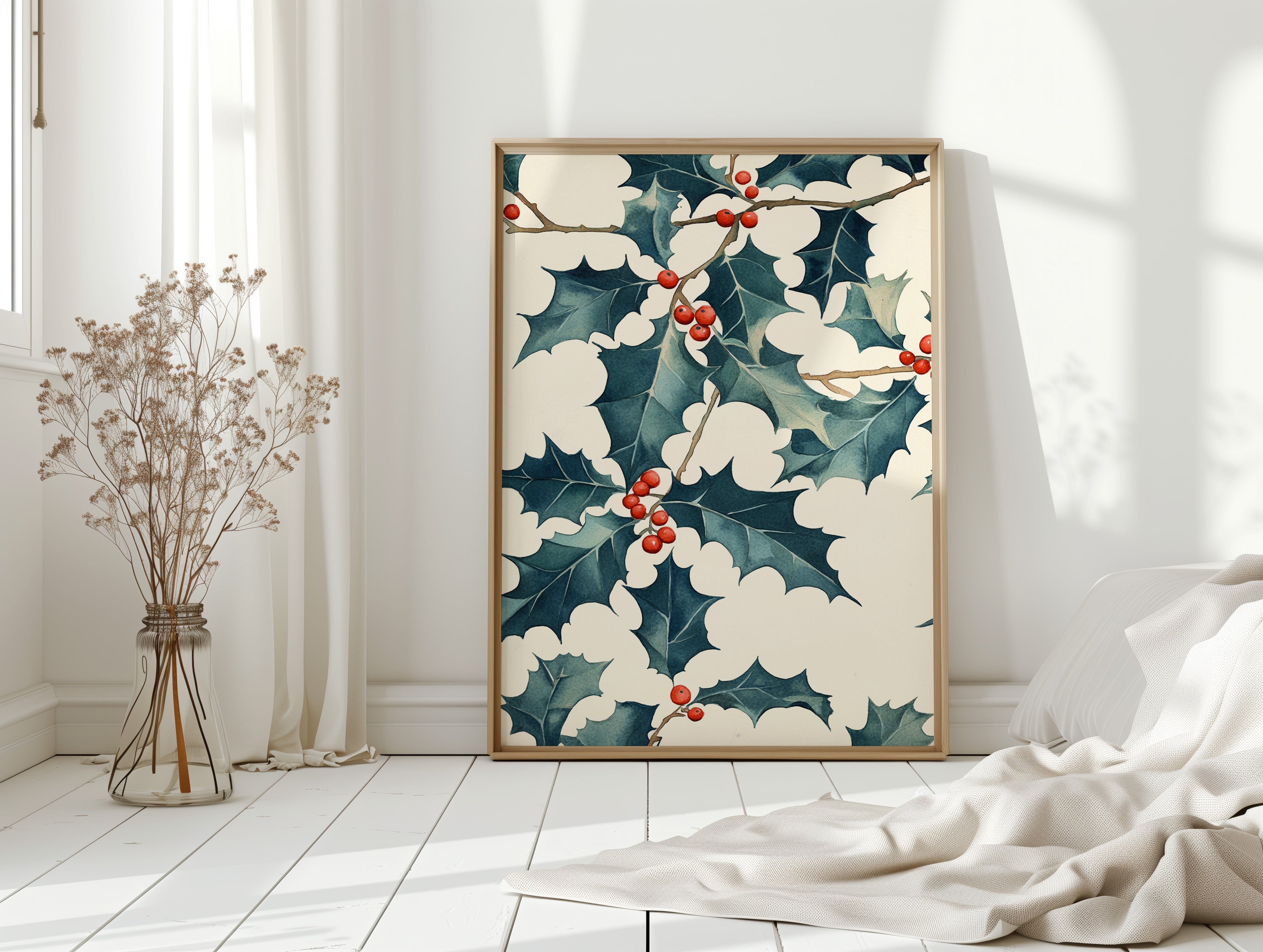 Festive Holly Berry Print - Botanical Holiday Decor - Gallery Canvas image 10