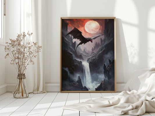 Dragon Over Moonlit Canyon - Fantasy Wall Art - Gallery Canvas image 10