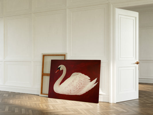 White Swan Against Crimson Night