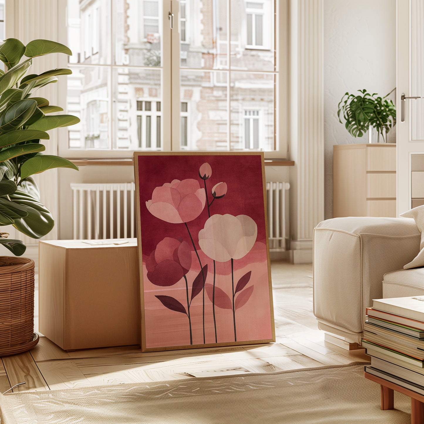 Peonies Rise Through Burgundy Mist