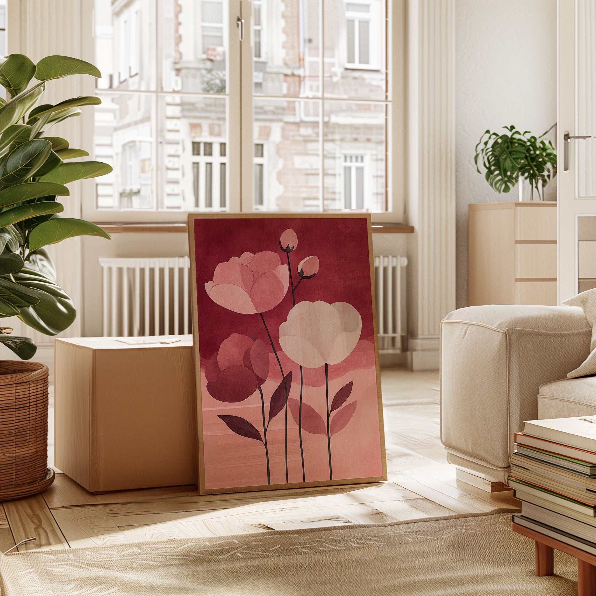 Peonies Rise Through Burgundy Mist