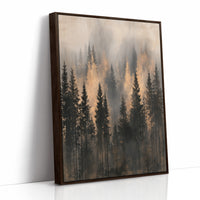Pines Rising Through Amber Mist