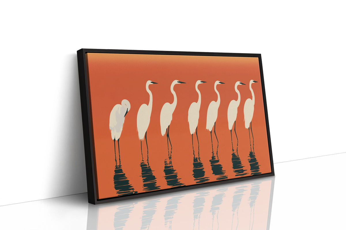 Egrets Wading Burnt Sunset
