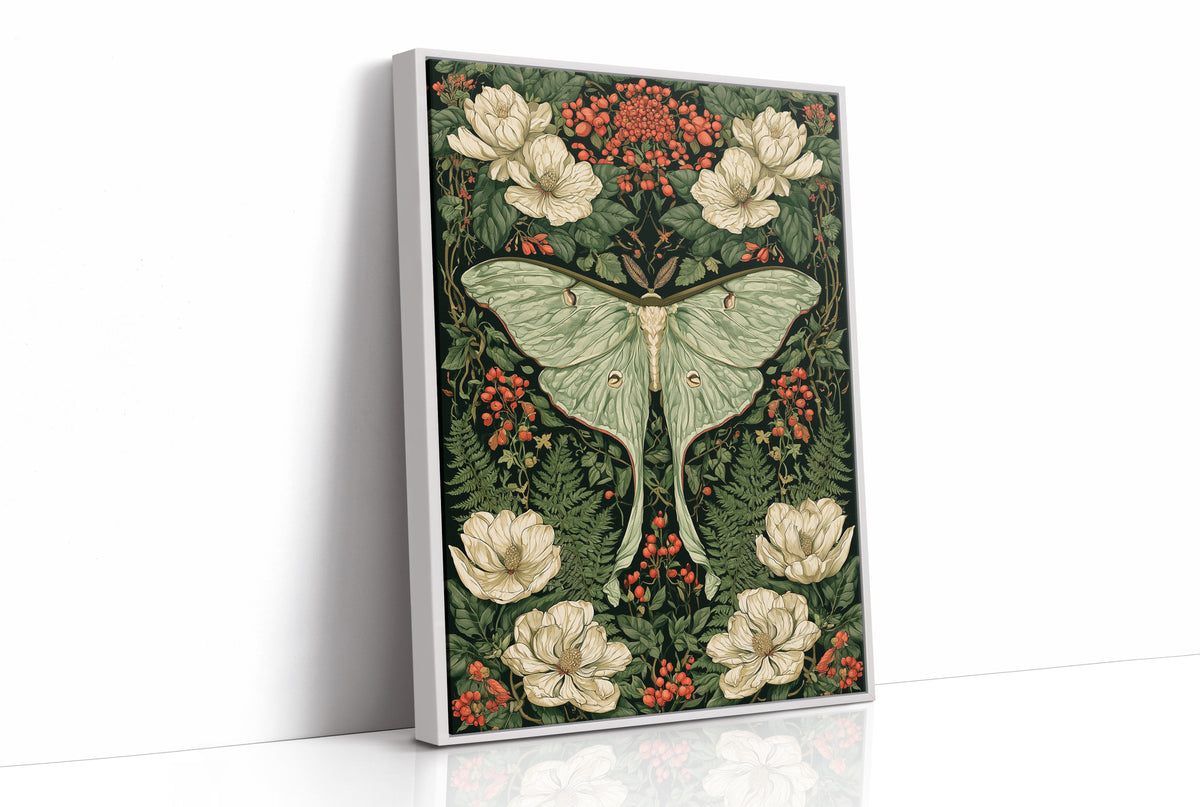 Luna Moth Rests Among Magnolias and Berries