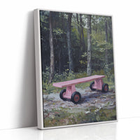 Pink Bench Rests In Forest Shade