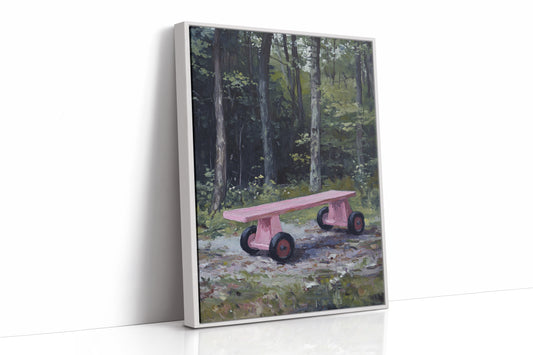 Pink Bench Rests In Forest Shade