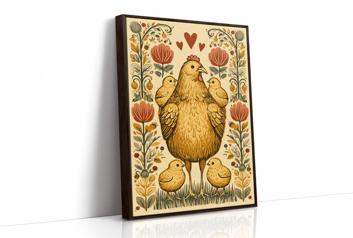 Mother Hen and Chicks — Folk Art Farmhouse Print