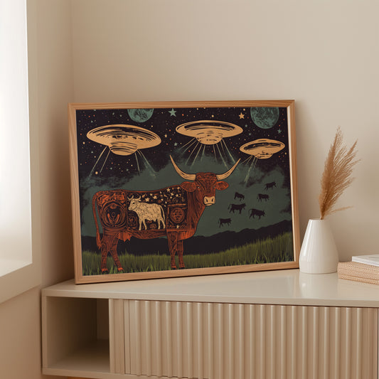 Alien Engraving on the Cosmic Cow