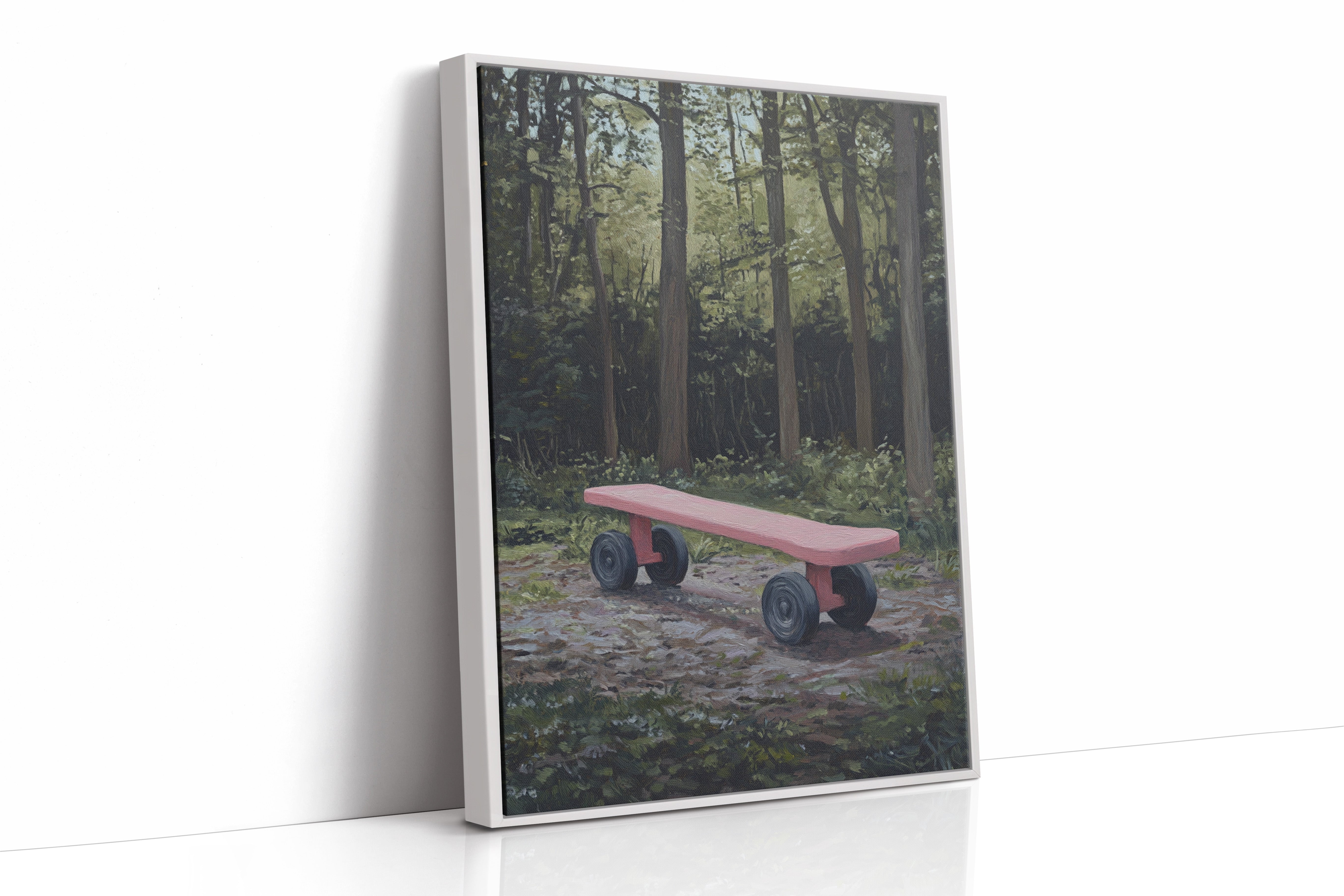 Pink Bench Waits In Forest Shade