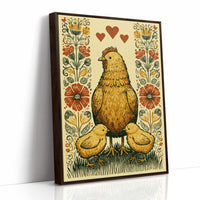 Mother Hen and Chicks — Poppy Border Folk Art Print