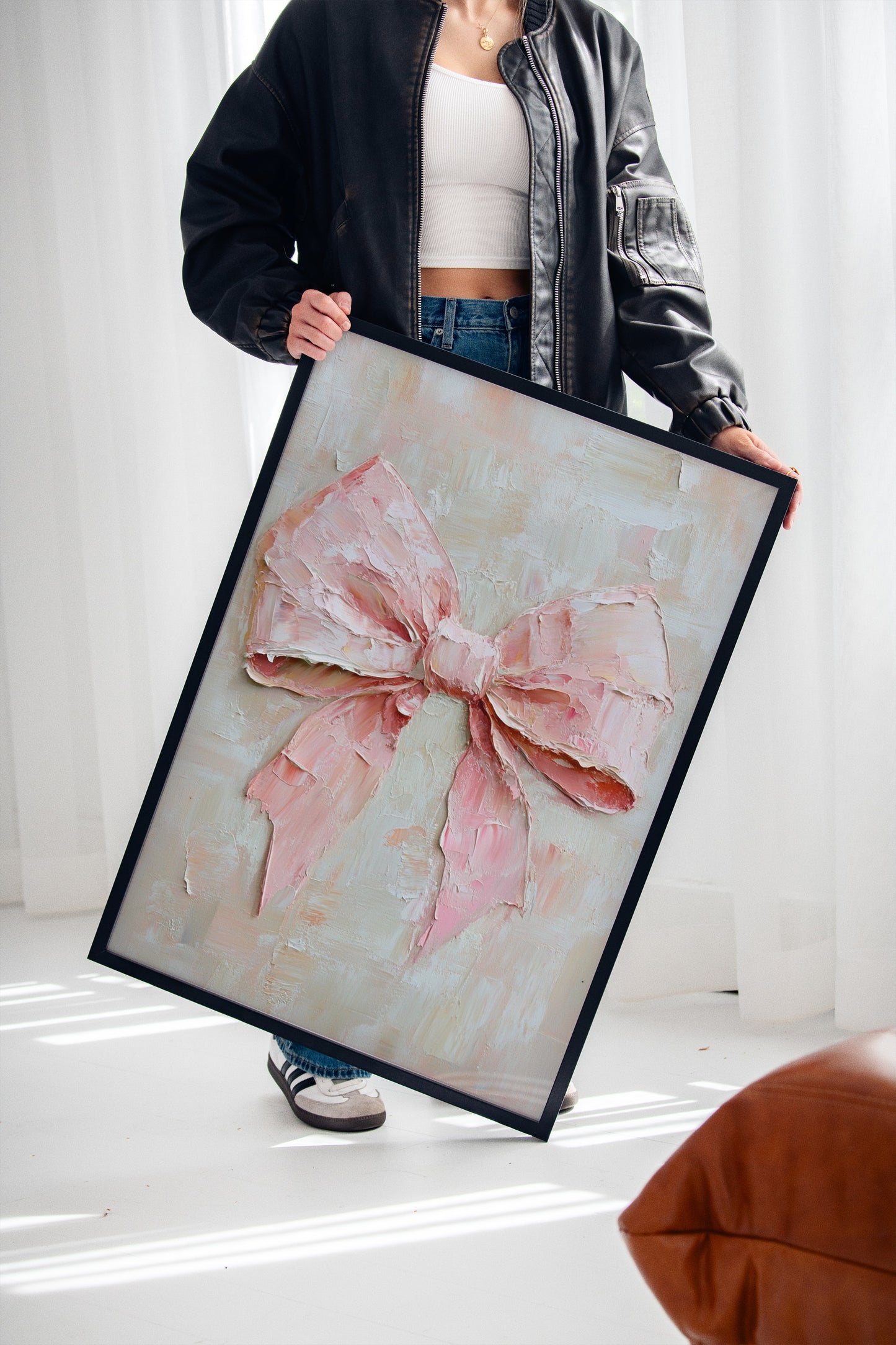 Soft Pink Bow – Romantic Textured Palette Knife Wall Art