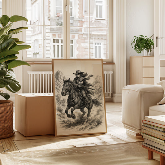 Grit & Dust – Cowgirl Outlaw Western Sketch Print