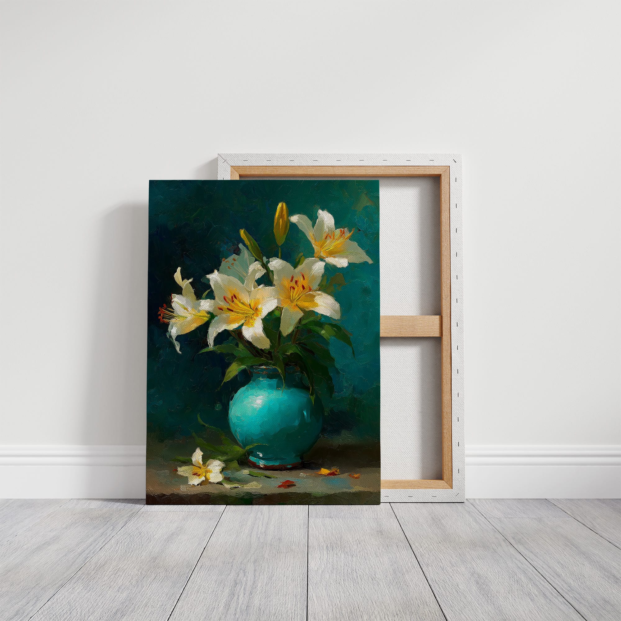 White Lilies in a Turquoise Vase