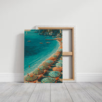 Mediterranean Reverie: Coral Parasols and Azure Waters