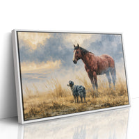 Bay Horse and Aussie Shepherd
