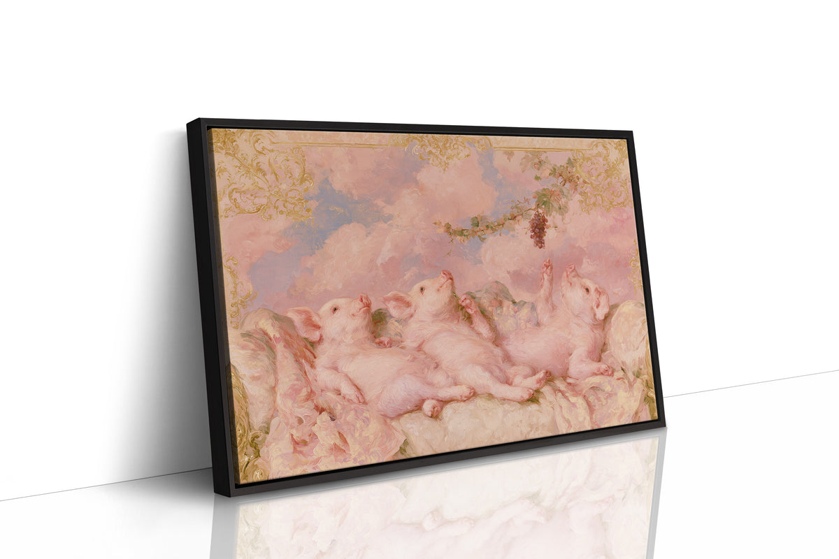Piglet Cherubs Reaching for Grapes