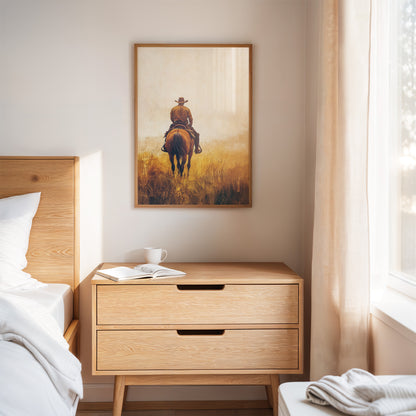 Lone Cowboy on Horseback – Rustic Western Wall Art