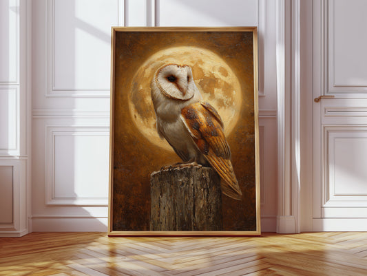 Barn Owl Beneath a Full Moon