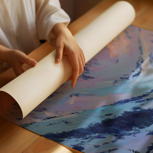 Skiers Chase Alpine Sunset Colors