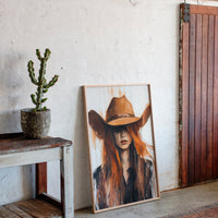 Western Flame – Bold Redhead Cowgirl Art