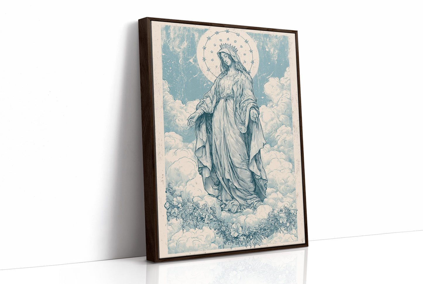 Our Lady of the Clouds — Vintage Blue Engraving Print