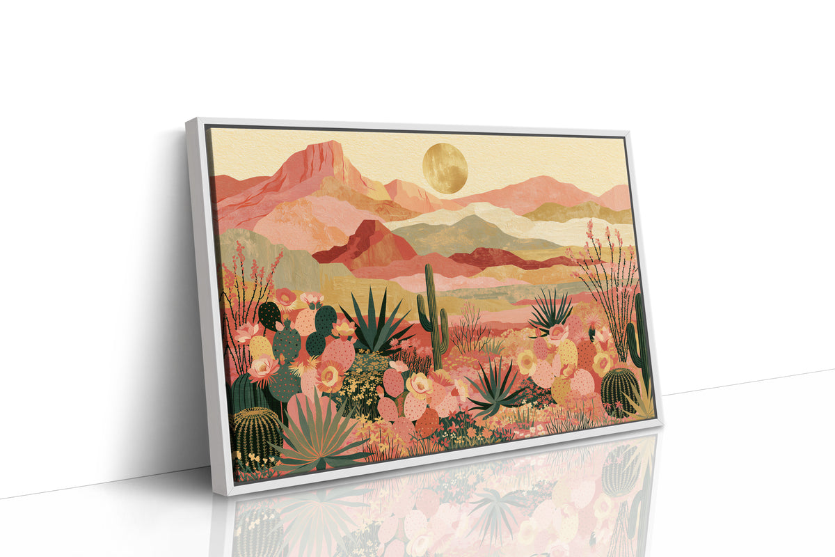 Blooming Desert Under Golden Moon