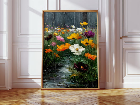 Vibrant Blossoms in Gentle Rain