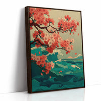 Cherry Blossoms Dance Above Emerald Seas