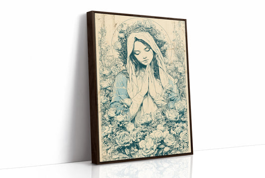 Madonna in Roses — Blue Wash Devotional Engraving