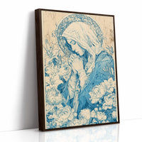 Madonna in Lilies — Cobalt Blue Devotional Engraving