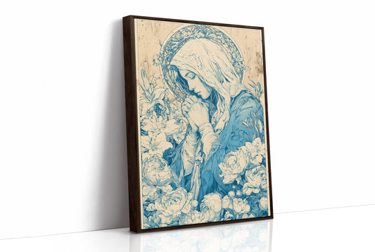 Madonna in Lilies — Cobalt Blue Devotional Engraving