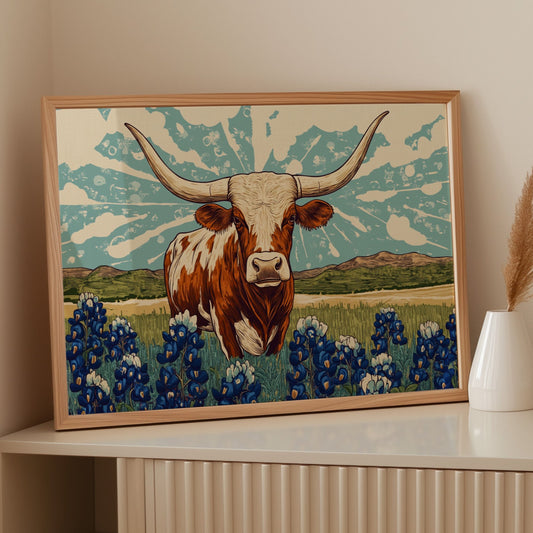 Texas Icon – Longhorn and Bluebonnets Pop Art