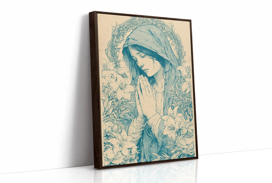 Madonna in Lilies — Teal Wash Devotional Portrait
