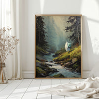 The Hiker Beneath Misty Pines