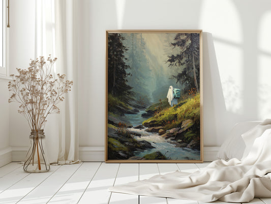 The Hiker Beneath Misty Pines