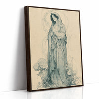 Madonna Among Peonies — Pre-Raphaelite Devotional Drawing