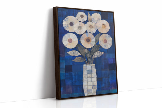 Moonlit Daisies In Checkered Vase