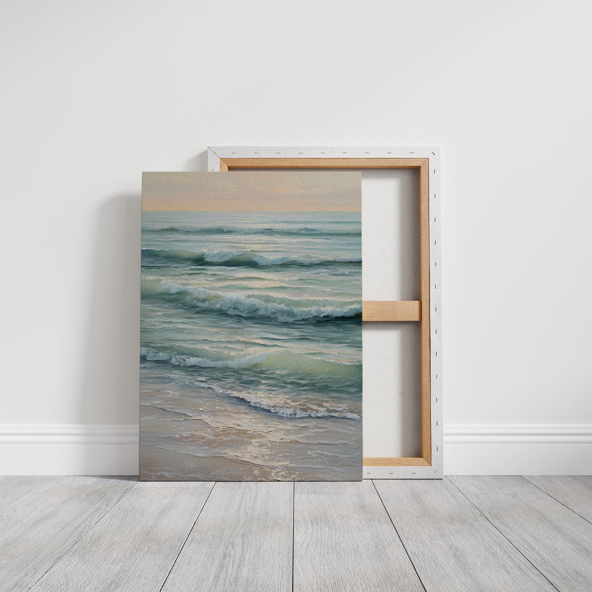 Seafoam Rhythms Against Wooden Frame