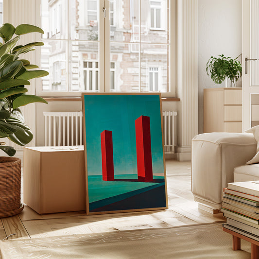 Red Pillars Against Turquoise Sky
