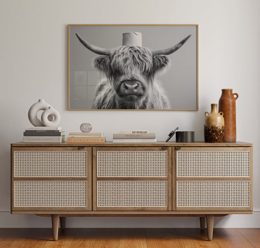 Highland Cow Wears Toilet Paper Crown