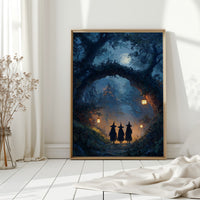 Three Figures Beneath the Moonlit Canopy
