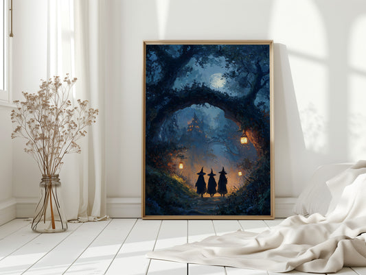 Three Figures Beneath the Moonlit Canopy
