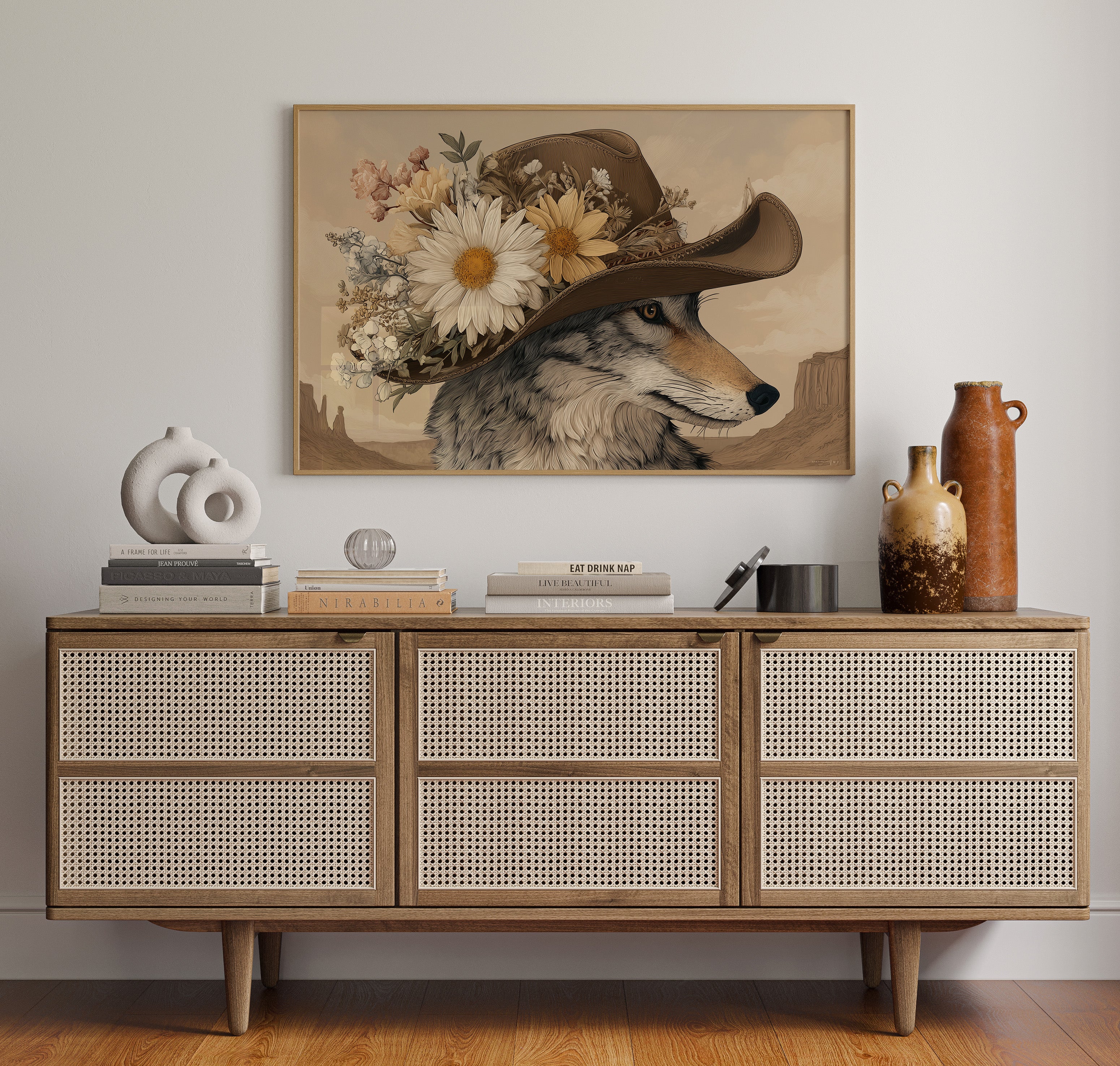 Desert Wolf Wears Wild Daisies