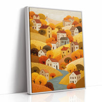 Autumn River Winds Through Village