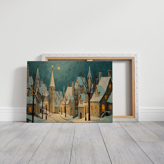 Moonlit Village Awaits December Snow